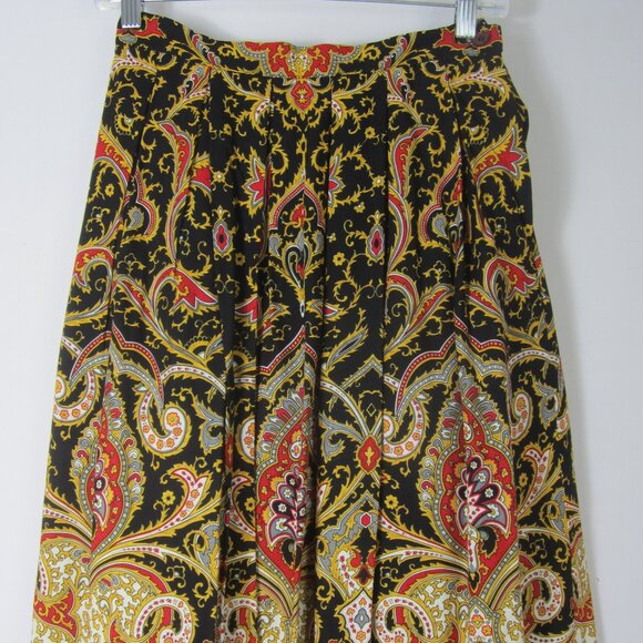Vtg Susan Bristol Womens XS Red Yellow Paisley Pleated Skirt Wool Rayon Midi - Picture 5 of 8